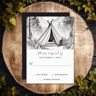 Rustieke Glamping Camping Mountain Forest bruiloft RSVP Kaartje