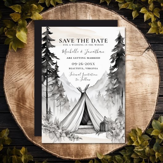 Rustieke Glamping Camping Mountain Forest bruiloft Save The Date