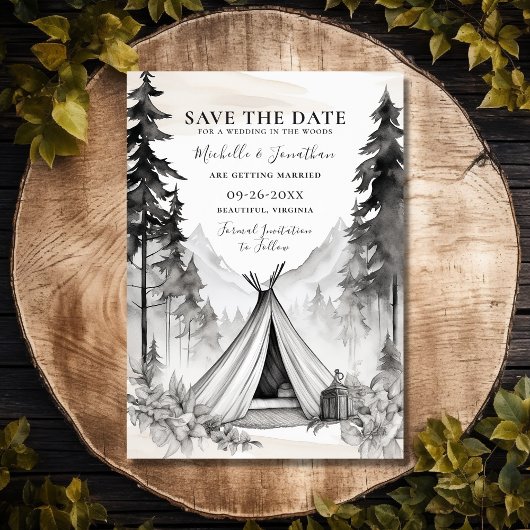 Rustieke Glamping Camping Mountain Forest bruiloft Save The Date