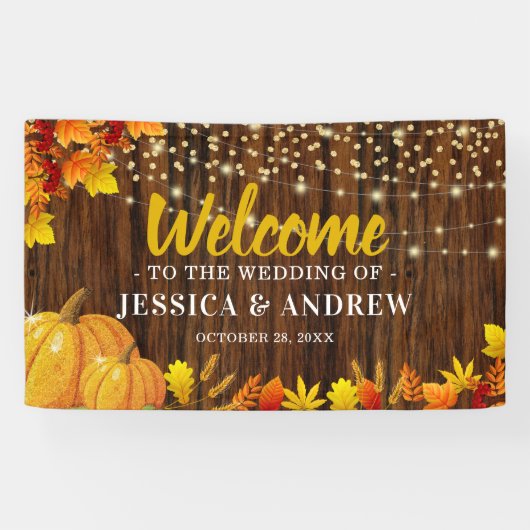 Rustieke Glitter Pompoen Herfst Huwelijk Welkom Spandoek (Horizontaal)