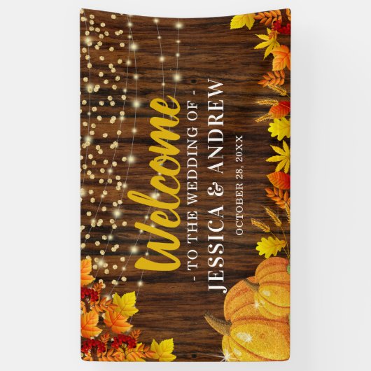 Rustieke Glitter Pompoen Herfst Huwelijk Welkom Spandoek (Verticaal)