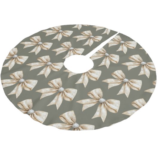 Rustieke Glitzy Cream Bows Green Christmas Kerstboom Rok (Gekanteld)