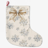 Rustieke Glitzy Cream Bows Kerstmis Grote Kerstsok (Voorkant)