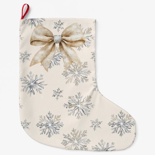 Rustieke Glitzy Cream Bows Kerstmis Grote Kerstsok (Voorkant)