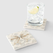 Rustieke Glitzy Cream Bows Kerstmis Stenen Onderzetter (Zijkant)