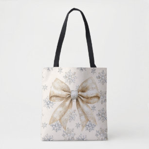 Rustieke Glitzy Cream Bows Kerstmis Tote Bag