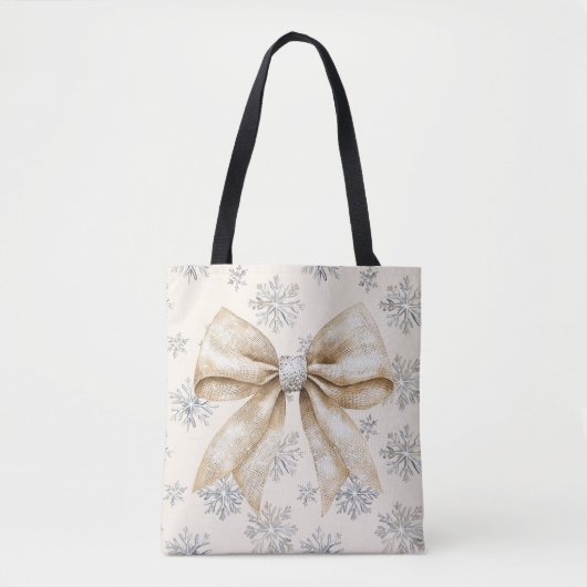 Rustieke Glitzy Cream Bows Kerstmis Tote Bag (Voorkant)
