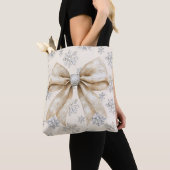 Rustieke Glitzy Cream Bows Kerstmis Tote Bag (Dichtbij)