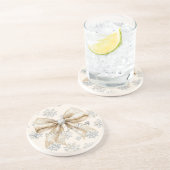 Rustieke Glitzy Cream Bows Kerstmis Zandsteen Onderzetter (Zijkant)