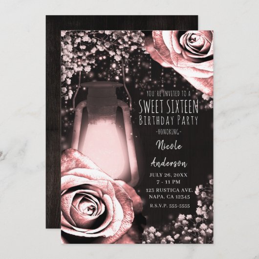 Rustieke gloed lantaarn blozen roze rozen zoet 16 kaart (Voorkant / Achterkant)