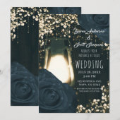 Rustieke gloed lantaarn & donkerblauwe Rozen bruil Kaart (Voorkant / Achterkant)