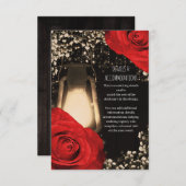 Rustieke gloed lantaarn felrode rozen bruiloft informatiekaartje (Voorkant / Achterkant)