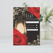 Rustieke gloed lantaarn felrode rozen bruiloft RSV RSVP Kaartje (Staand voorkant)
