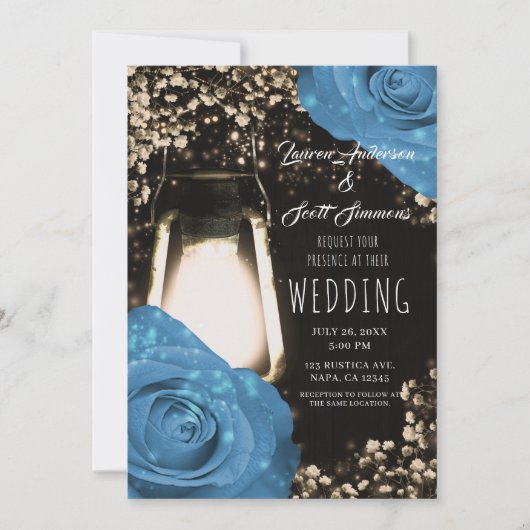 Rustieke gloed lantaarn korenbloem blauw Rozen bru Kaart (Voorkant)