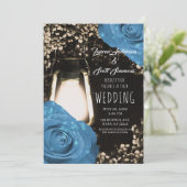 Rustieke gloed lantaarn korenbloem blauw Rozen bru Kaart (Staand voorkant)