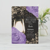 Rustieke gloed lantaarn lavendel paarse rozen Swee Kaart (Staand voorkant)