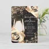 Rustieke gloed lantaarn licht gouden Rozen bruilof Kaart (Staand voorkant)