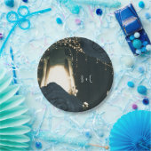 Rustieke gloed lantaarn lichtblauw zwart Rozen bru Papieren Bordje (Feest)