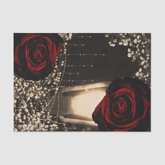 Rustieke gloed lantaarn lichten donkerrode rozen b tissuepapier (Voorkant)
