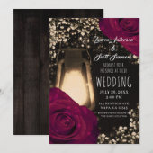 Rustieke gloed lantaarn & magenta Rozen bruiloft Kaart (Voorkant / Achterkant)