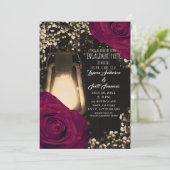 Rustieke gloed lantaarn magenta Rozen verlovingsfe Kaart (Staand voorkant)