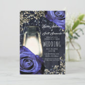 Rustieke gloed lantaarn Paarse Rozen winterbruilof Kaart (Staand voorkant)