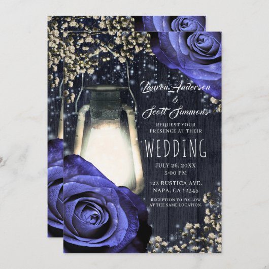 Rustieke gloed lantaarn Paarse Rozen winterbruilof Kaart (Voorkant / Achterkant)