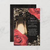 Rustieke gloed lantaarn rode rozen bruiloft detail informatiekaartje (Voorkant / Achterkant)