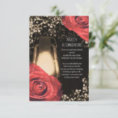 Rustieke gloed lantaarn rode rozen bruiloft detail informatiekaartje (Staand voorkant)
