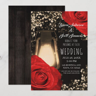 Rustieke gloedlantaarn helderrode rozen glamour br kaart