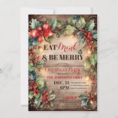 Rustieke gloeiende lichten Ivy Holly Kerstfeest Kaart (Voorkant)
