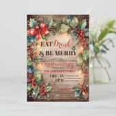 Rustieke gloeiende lichten Ivy Holly Kerstfeest Kaart (Staand voorkant)