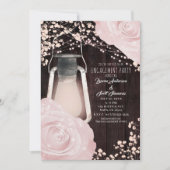 Rustieke Gloeilantaarn Baby Roze Rozen Bruiloft Kaart (Voorkant)