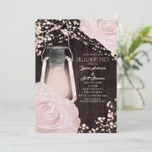 Rustieke Gloeilantaarn Baby Roze Rozen Bruiloft Kaart (Staand voorkant)