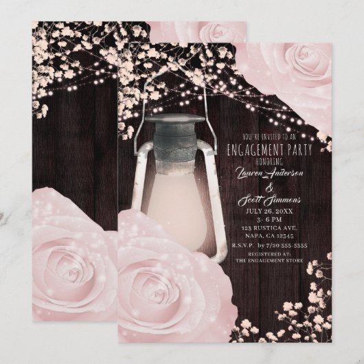 Rustieke Gloeilantaarn Baby Roze Rozen Bruiloft Kaart (Voorkant / Achterkant)