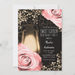Rustieke Gloeilantaarn Blush Perzikrozen Sweet 16 Kaart