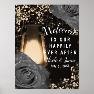 Rustieke Gloeilantaarn Grijs Rozen Trouw Bruiloft Poster