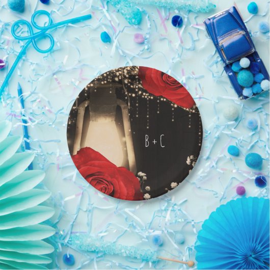 Rustieke Gloeilantaarn Helder Rode Rozen Schuurhou Papieren Bordje (Feest)