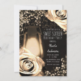 Rustieke Gloeilantaarn Licht Gouden Rozen Sweet 16 Kaart