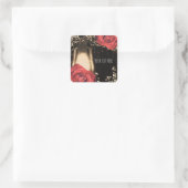 Rustieke Gloeilantaarn Lichten Rode Rozen Bruiloft Vierkante Sticker (Tas)