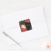 Rustieke Gloeilantaarn Lichten Rode Rozen Bruiloft Vierkante Sticker (Envelop)