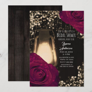 Rustieke Gloeilantaarn Magenta Rozen Bruidsdouche Kaart