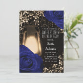 Rustieke Gloeilantaarn Navyrozen Bruiloft Sweet 16 Kaart (Staand voorkant)