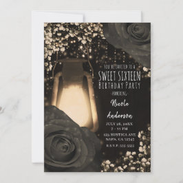 Rustieke Gloeilantaarn Warm Zwart Rozen Sweet 16 Kaart