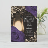 Rustieke Glow Lantaarn Aubergine Kleur Rozen Sweet Kaart (Staand voorkant)