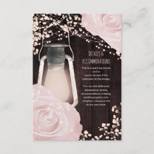 Rustieke Glow Lantaarn Baby Roze Rozen Bruiloft Informatiekaartje