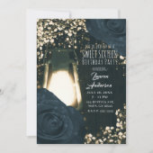 Rustieke Glow Lantaarn & Blauw Zwart Rozen Sweet 1 Kaart (Voorkant)