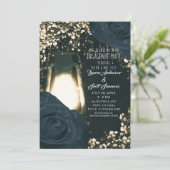 Rustieke Glow Lantaarn Blauw Zwart Rozen Verloving Kaart (Staand voorkant)