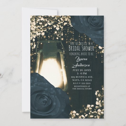 Rustieke Glow Lantaarn Blauw Zwart Rozen Vrijgezel Kaart (Voorkant)