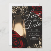 Rustieke Glow Lantaarn & Donkerrode Rozen Save the Kaart (Voorkant)